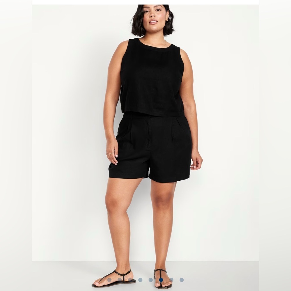 Old Navy Extra High Rise Taylor Shorts Ajustable Waist Linen Blend Black L NWT